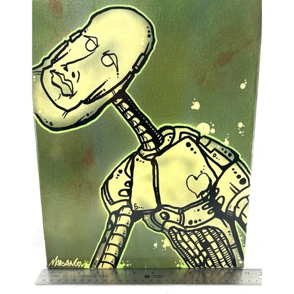 Matt Marsango “Chance” Original Acrylic Spray Paint Robot Figure 11x14 Signed - Picture 3 of 5
